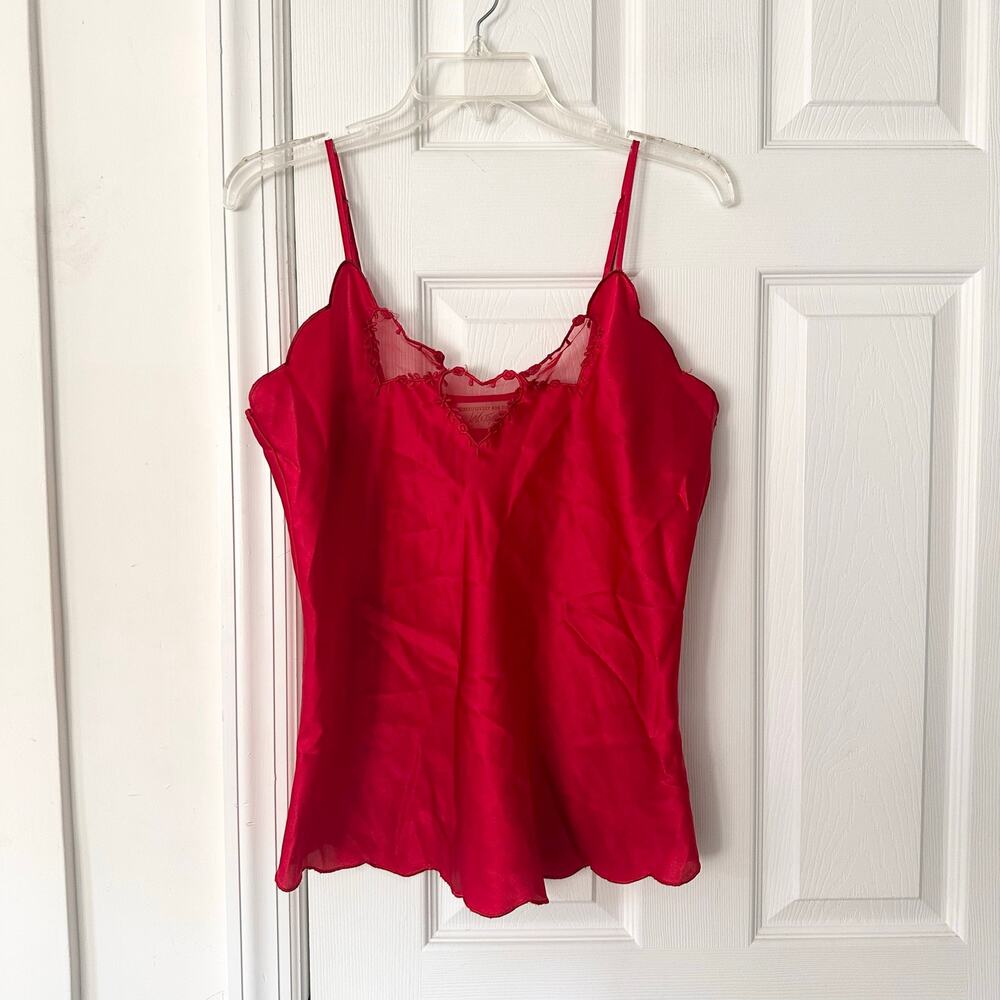 Lord & Taylor Red Heart Neckline Mesh Spaghetti Slinky Vintage Lingerie Tank M